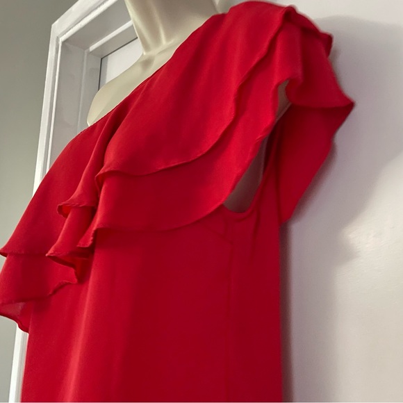 Forever 21 One Shoulder Red Tiered Ruffled Blouse - Picture 4 of 6